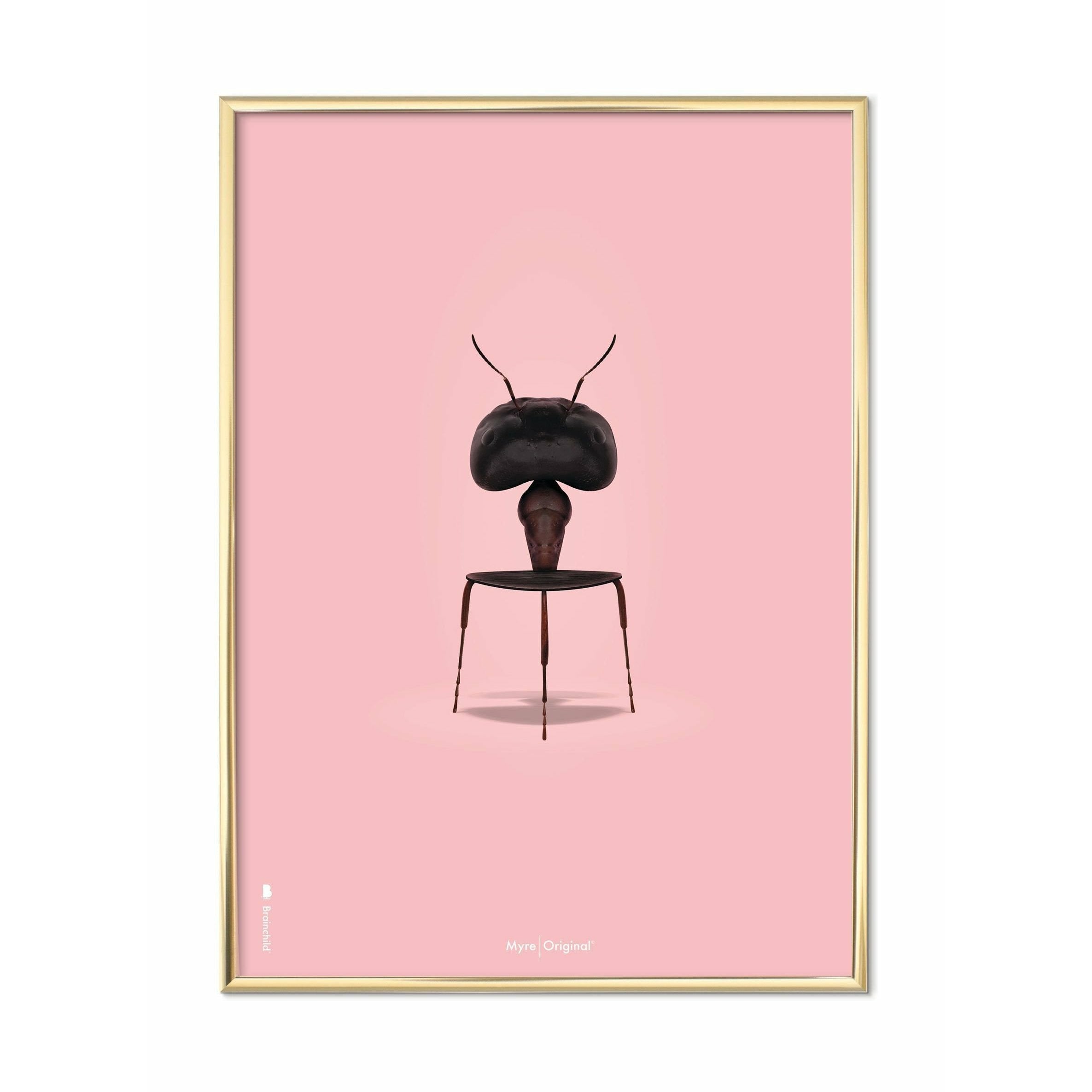 [product_category]-Brainchild Ant Classic Poster, Brass Colored Frame A5, Pink Background-Brainchild-43001-D-BRA-1