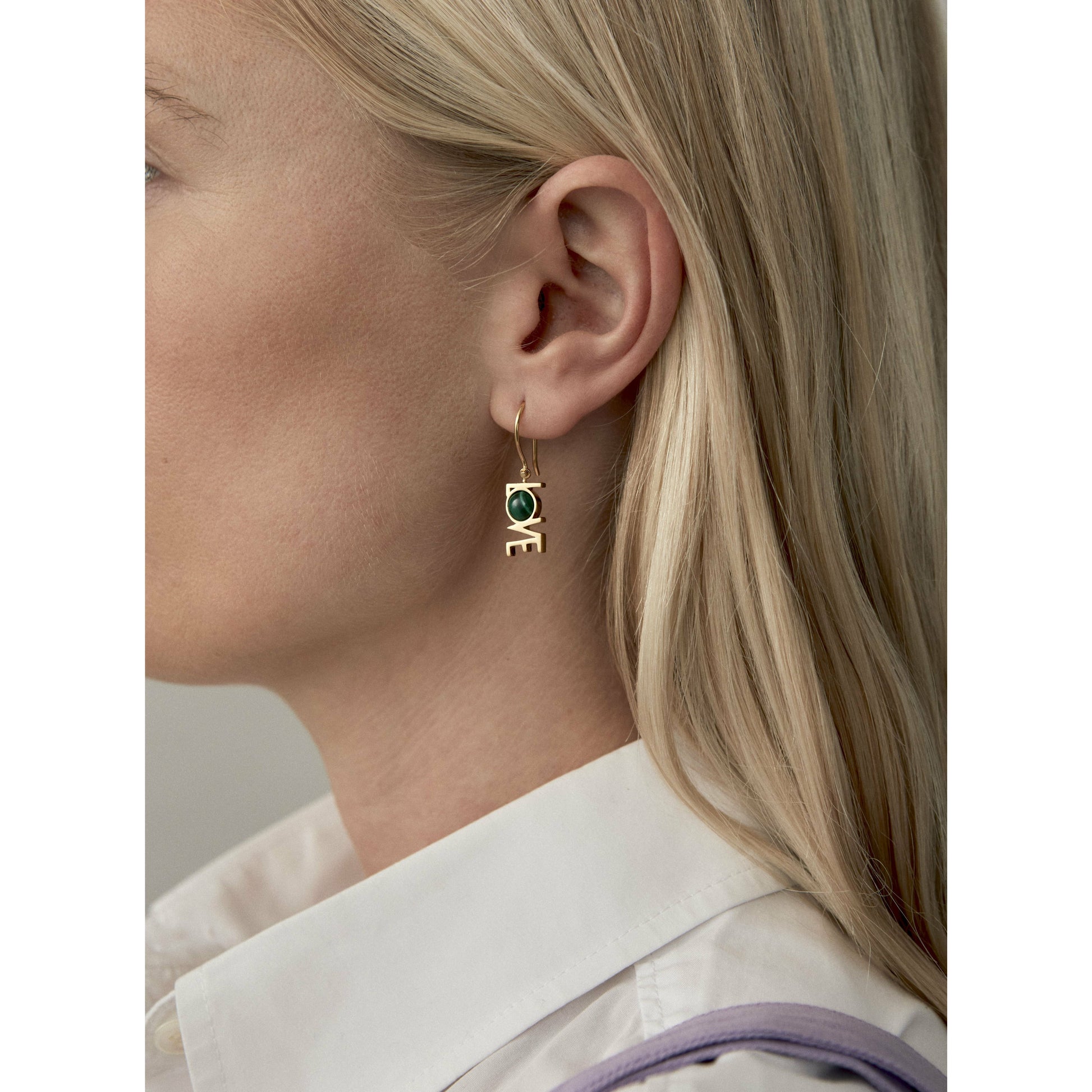 [product_category]-Design Letters Great Love Earrings 1 P Cs 18k Gold Plated, Malachite Green-Design Letters-5710498190583-90402006MALACHITE-DES-2