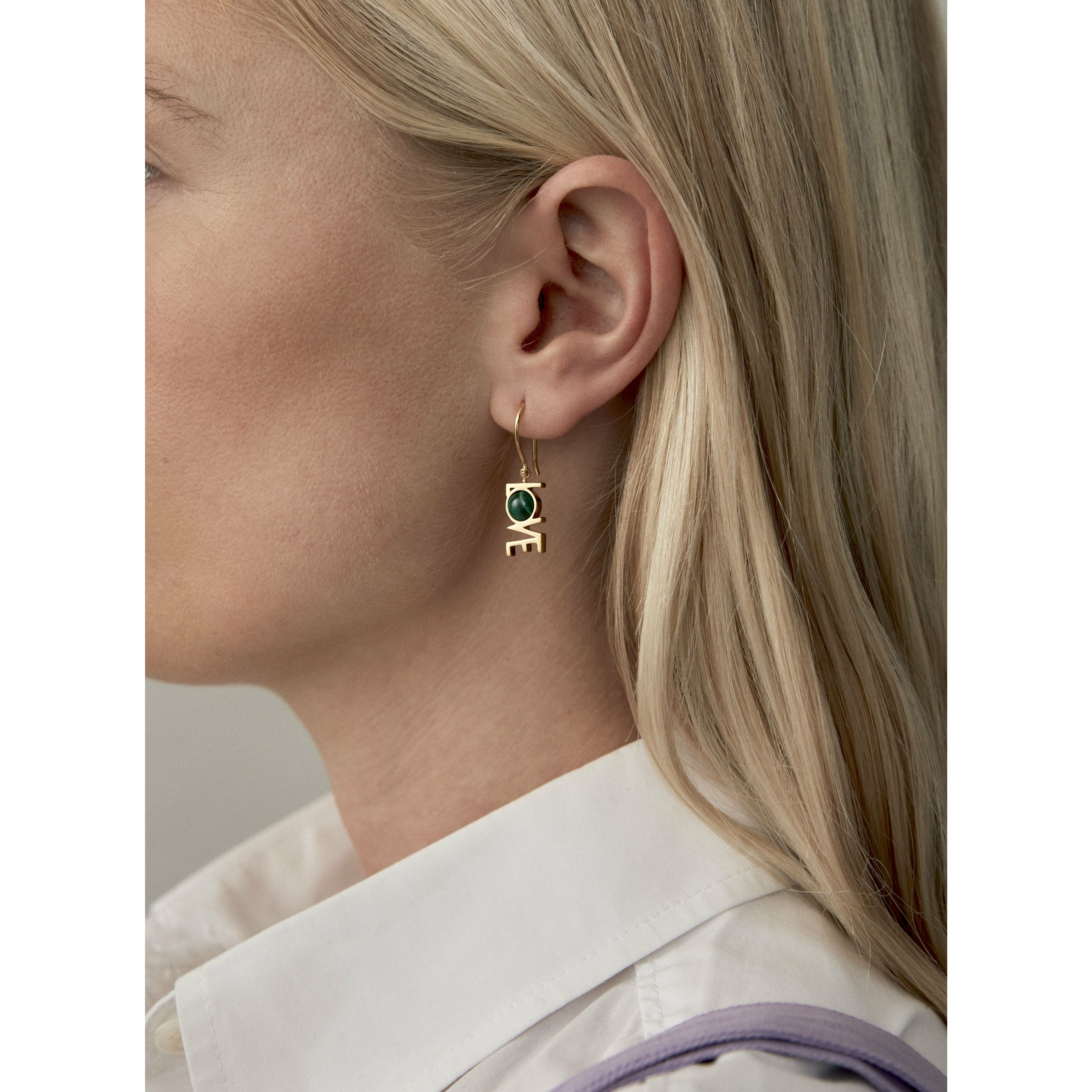 [product_category]-Design Letters Great Love Earrings 1 P Cs 18k Gold Plated, Malachite Green-Design Letters-5710498190583-90402006MALACHITE-DES-2