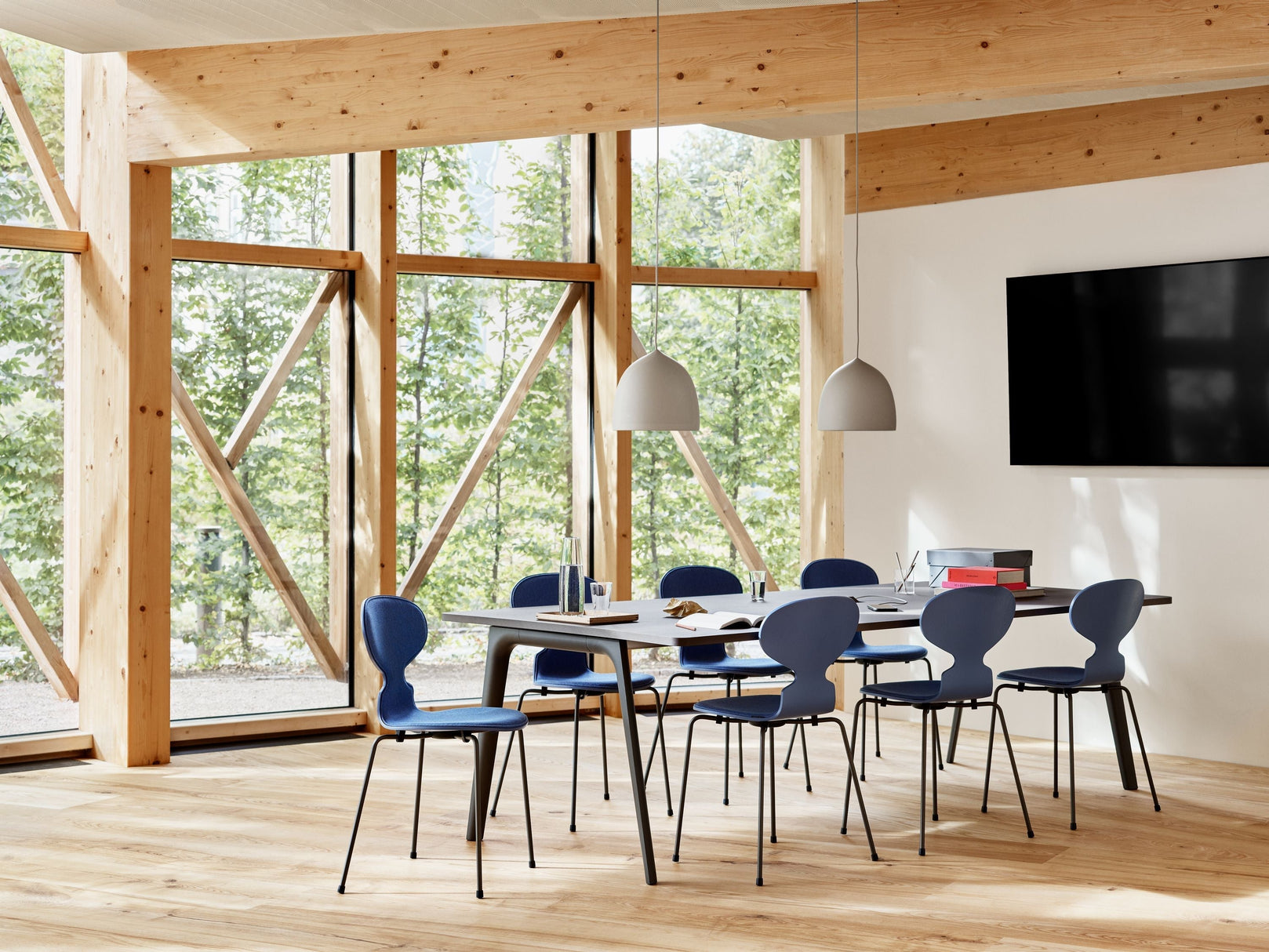 [product_category]-Fritz Hansen 3101 Ant Chair Front Upholstered, Shell: Colored Veneer Deep Clay, Upholstery: Sunniva Textile Sand/Light Grey, Base: Steel/Chrome-Fritz Hansen-3101-DeepClay-Sunniva-Sand-Light-Grey-Chrome-FRI-1