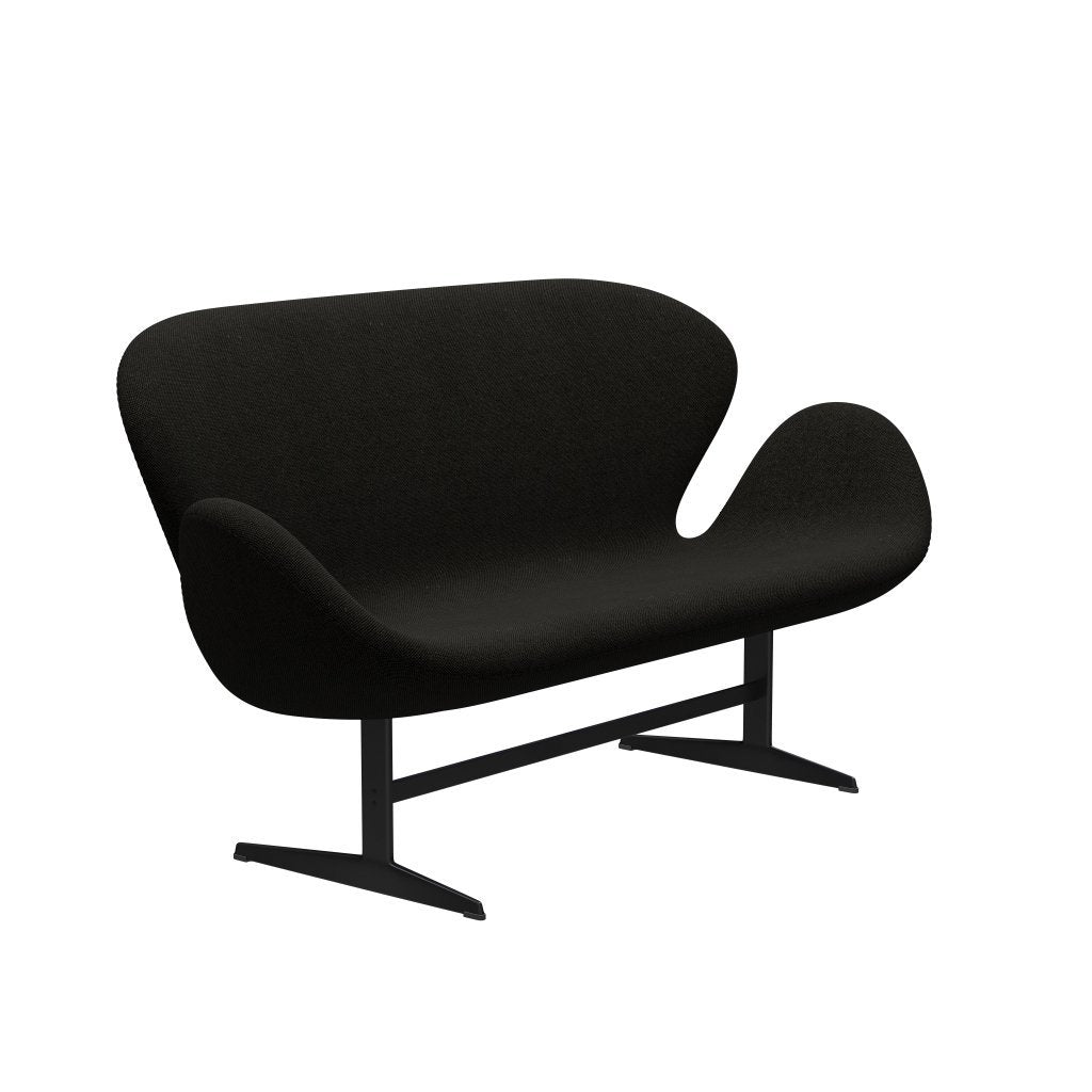 [product_category]-Fritz Hansen Swan Sofa 2 Seater, Black Lacquered/Hallingdal Black/Grey (173)-Fritz Hansen-3321-HAL173-BLLA-FRI-2