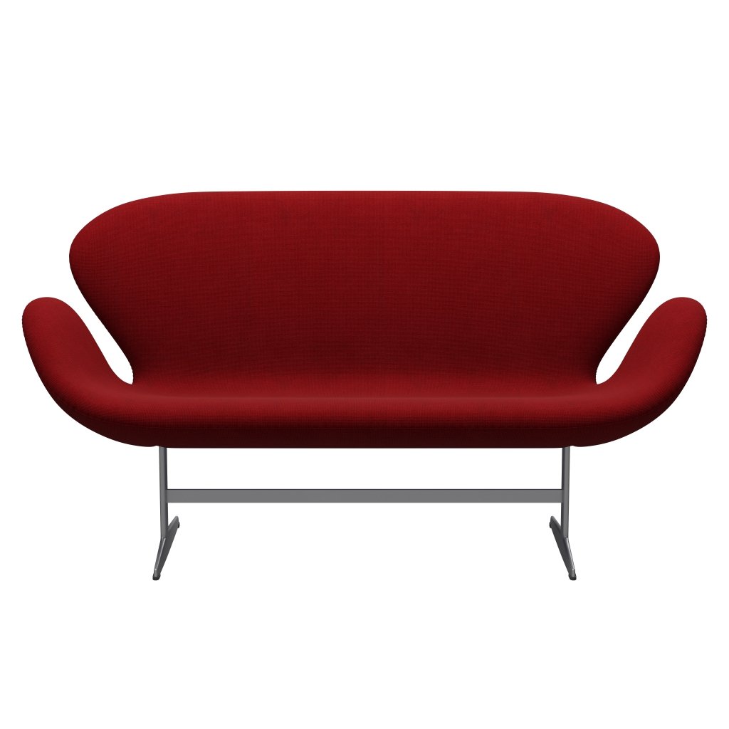 [product_category]-Fritz Hansen Swan Sofa 2 Seater, Silver Grey/Hallingdal Red (657)-Fritz Hansen-3321-HAL657-SGBASE-FRI-1