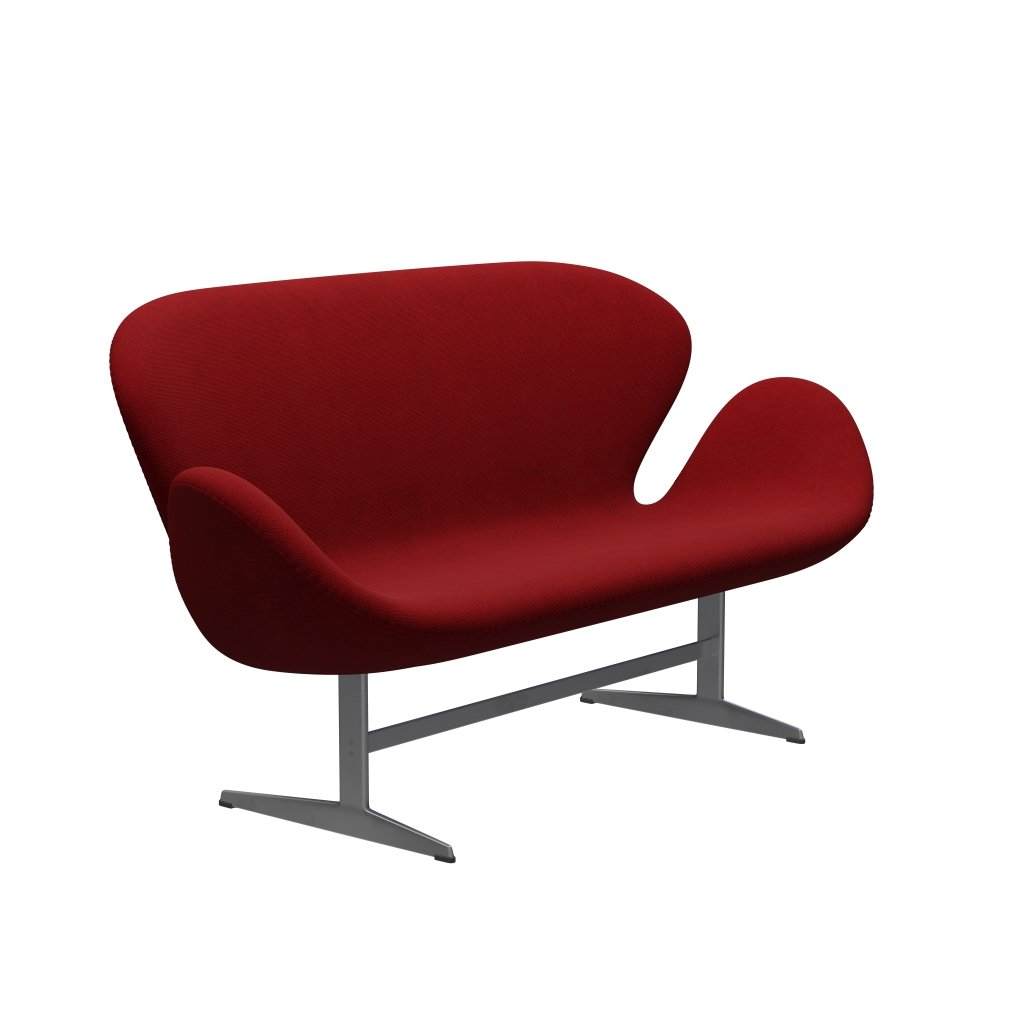 [product_category]-Fritz Hansen Swan Sofa 2 Seater, Silver Grey/Hallingdal Red (657)-Fritz Hansen-3321-HAL657-SGBASE-FRI-2