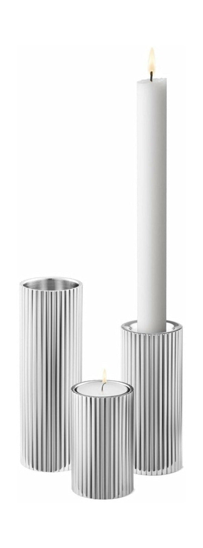 [product_category]-Georg Jensen Bernadotte Tealight & Candle Holder, Set Of 3, Stainless Steel-Georg Jensen-5713275209447-10019290-GEO-1