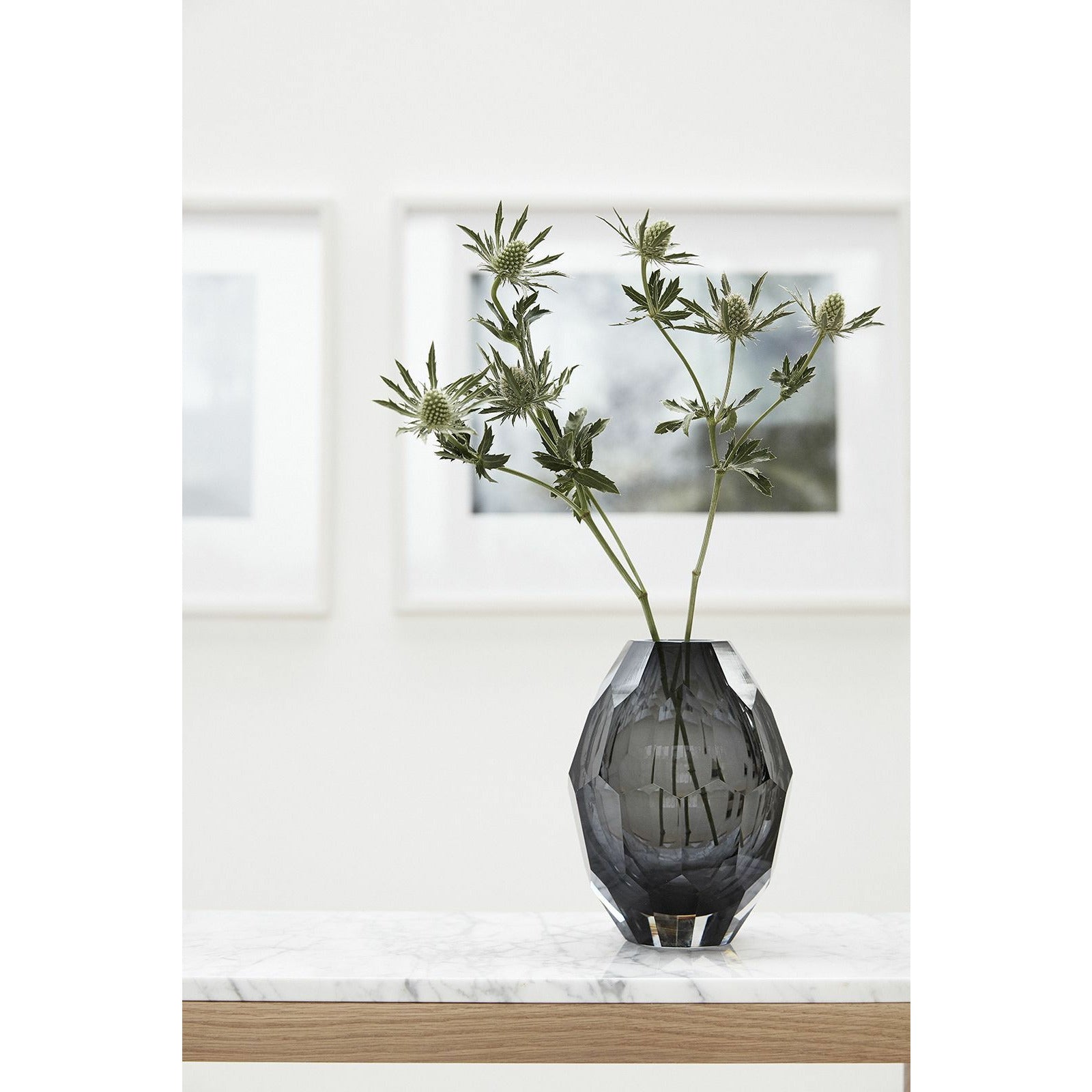 Hübsch Facet Vase Glas Klar/Grau, ØxH 13x17 Cm-Vasen-Hübsch-950505-HUB-5712772060759-inwohn