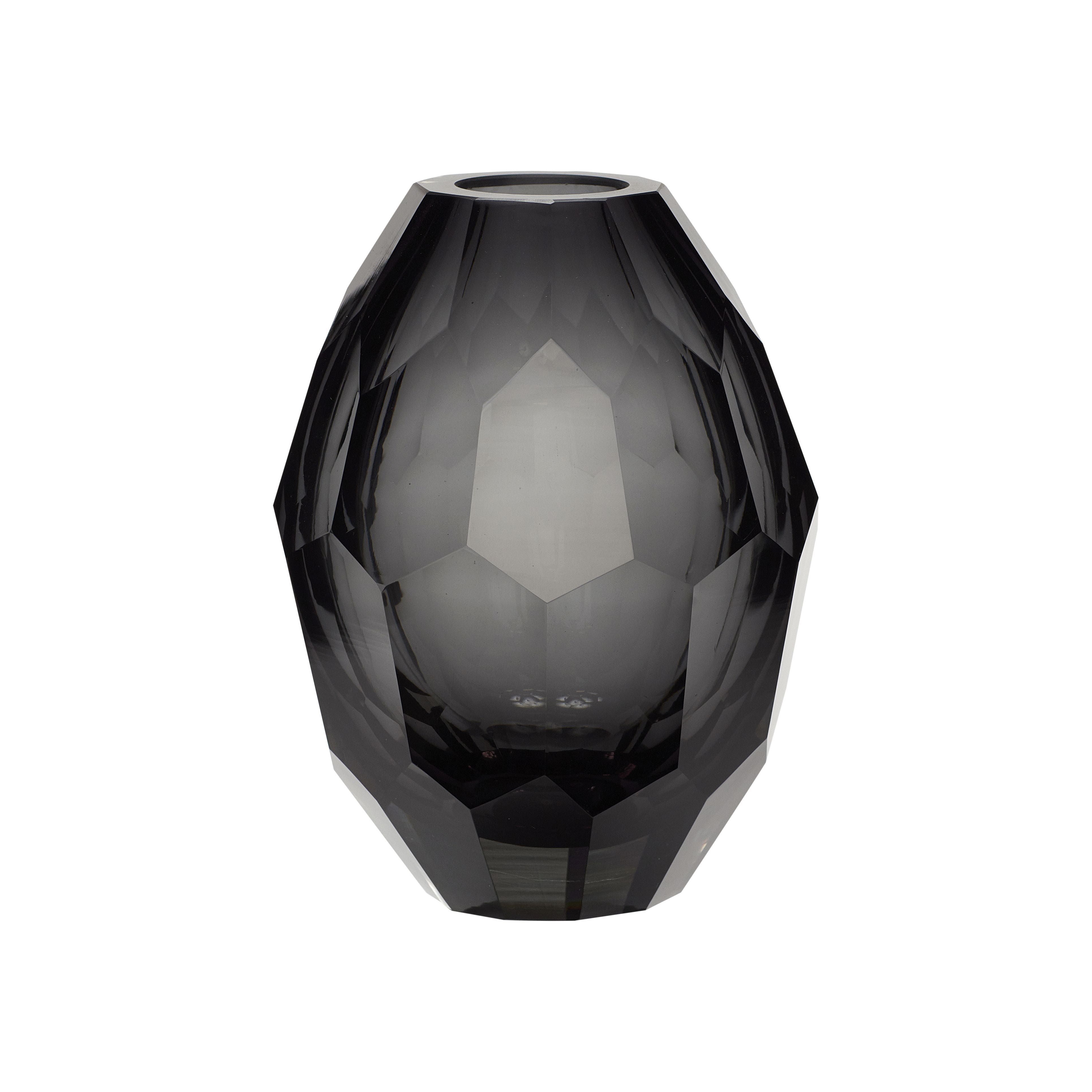 Hübsch Facet Vase Glas Klar/Grau, ØxH 13x17 Cm-Vasen-Hübsch-950505-HUB-5712772060759-inwohn