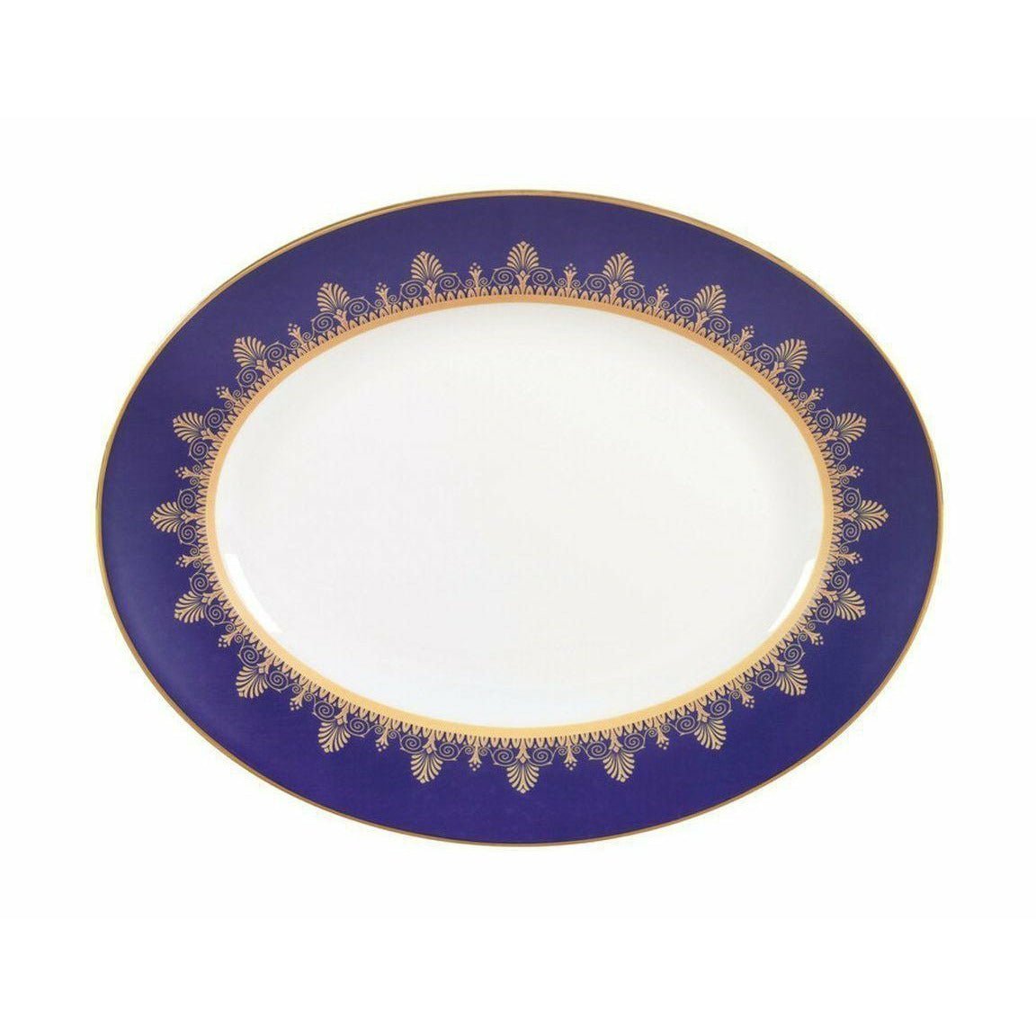 Wedgwood Anthemion Blue Oval Serving Plate, W: 35 Cm